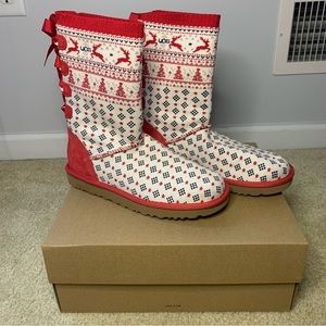 UGG x Zappos 20th Holiday Sweater Boots Red & White